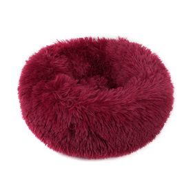 Small Large Pet Dog Puppy Cat Calming Bed Cozy Warm Plush Sleeping Mat Kennel, Round (Color: Wine red, size: 23in)